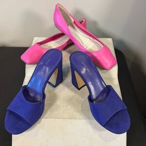 Nine West  Blue Heels and Sarto pink ballet flats, both size 7.5
NWOT, 2 pairs